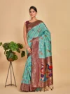 Women's Woven Design Banarasi Lenin Saree With Blouse Piece 3