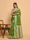 Women's Woven Design Kanjivaram Linen Saree With Blouse Piece 4