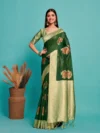 Women's Woven Design Kanjivaram Linen Saree With Blouse Piece 6