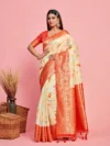 Women's Woven Design Kanjivaram Linen Saree With Blouse Piece 5